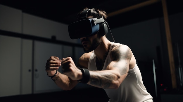 Un atleta professionista che utilizza occhiali per realtà virtuale durante l'allenamento dell'IA generativa