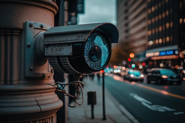 Un'attività di monitoraggio della telecamera di sicurezza su una strada cittadina Illustrazione dell'IA generativa