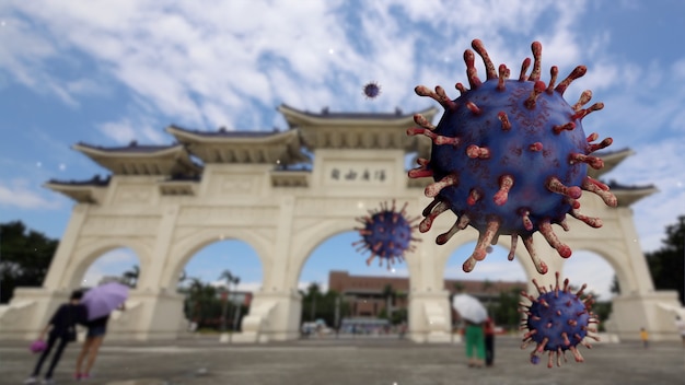 Un'attrazione turistica molto famosa nella capitale Taipei con il concetto di Coronavirus 2019 nCov