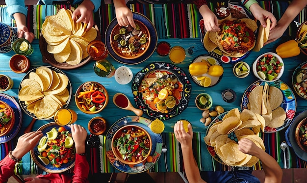 Un'autentica famiglia messicana celebra il Cinco de Mayo insieme a una tavola festiva.