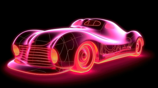 Un'auto al neon con la scritta bugatti sul davanti.