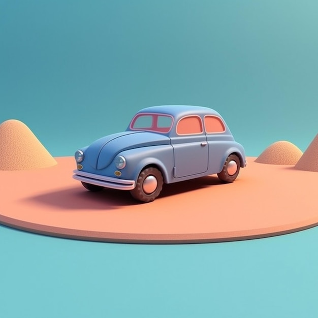 Un'auto blu è parcheggiata in un'area desertica con sabbia ai generativa
