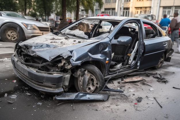 Un'auto che è stata danneggiata in un incidente