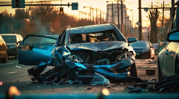 Un'auto che è stata danneggiata in un incidente.