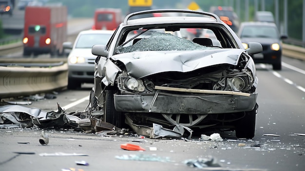 un'auto che è stata distrutta sul lato della strada