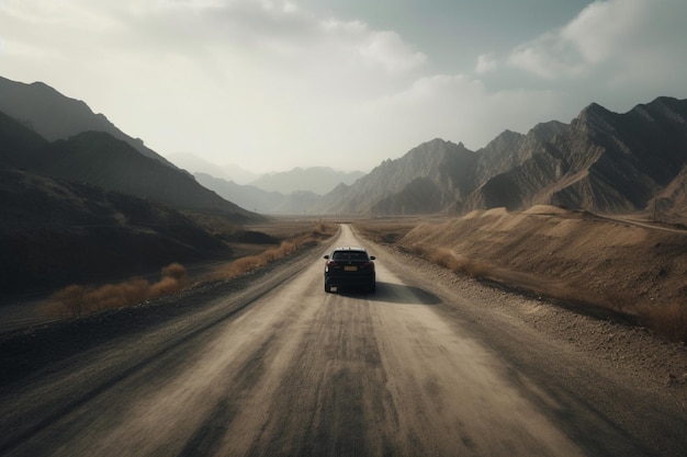 Un'auto che percorre una strada deserta