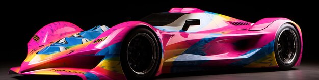 Un'auto colorata con un disegno arcobaleno