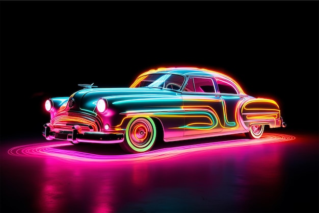 Un'auto con luci al neon sul