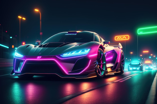 Un'auto con luci al neon