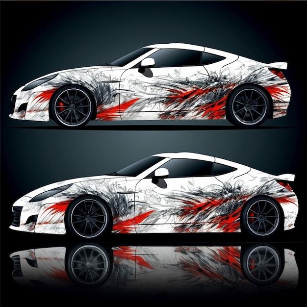 Un'auto con un disegno che dice " nissan gt - r " sulla fiancata.