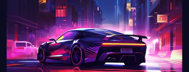 Un'auto con un'insegna al neon che dice "velocità".