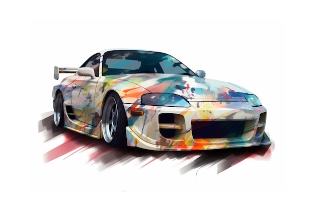 Un'auto con una vernice colorata disegno supercar illustrazione pittura ad acquerello