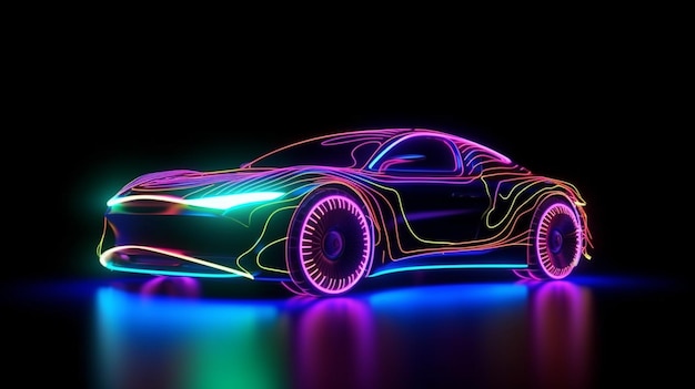 Un'auto con vernice al neon su di essa è dipinta con colori al neon generativa ai