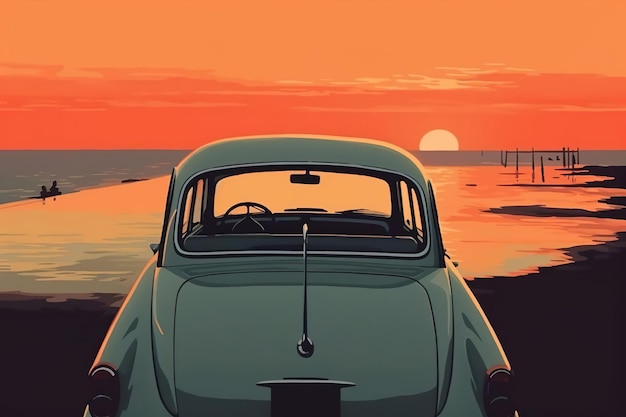 Un'auto d'epoca al tramonto