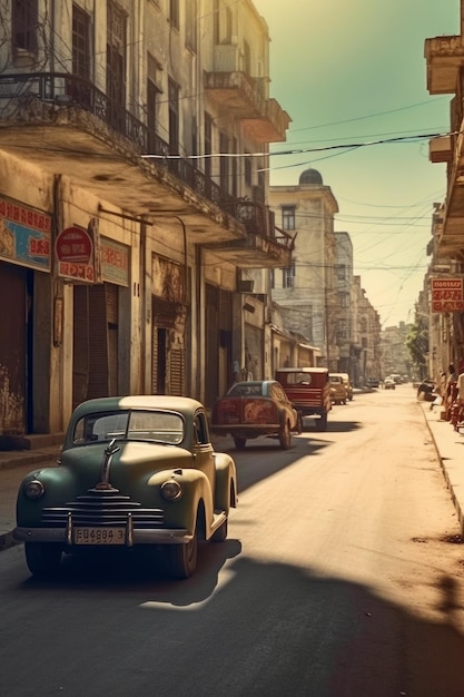 Un'auto d'epoca è parcheggiata in una strada dell'Avana.