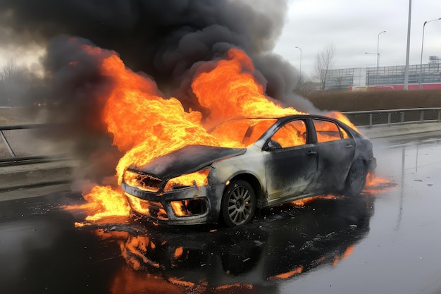 Un'auto è stata avvolta dalle fiamme