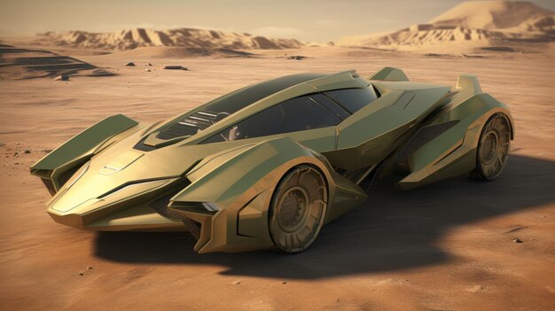 Un'auto elegante e moderna che si staglia in un vasto paesaggio desertico arido Generative ai