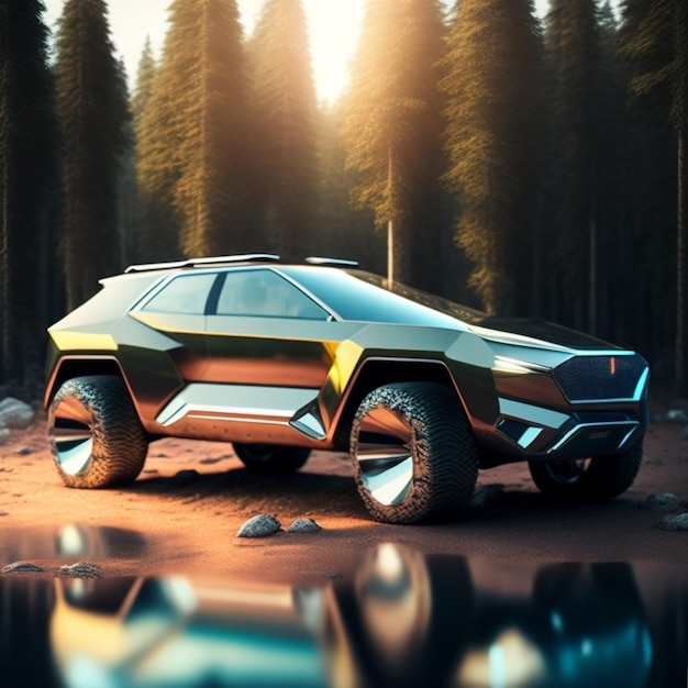 Un'auto futuristica con un design futuristico che dice "off - road" sul davanti.