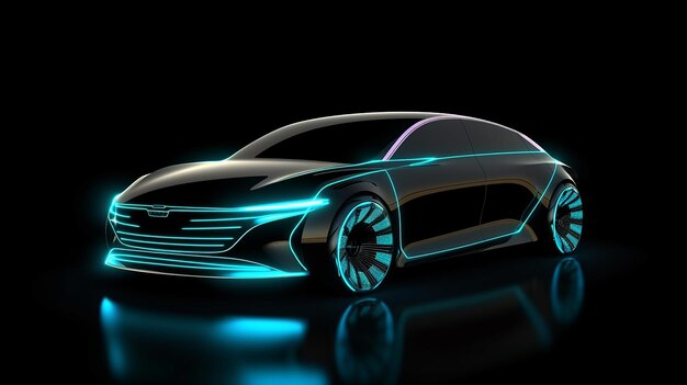 un'auto futuristica con una tinta blu e una luce verde.