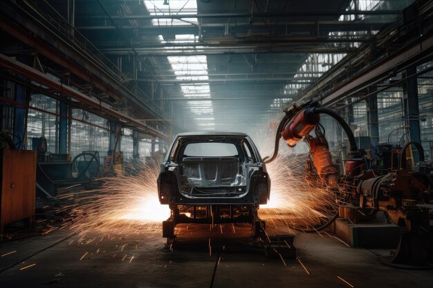 Un'auto in lavorazione in fabbrica