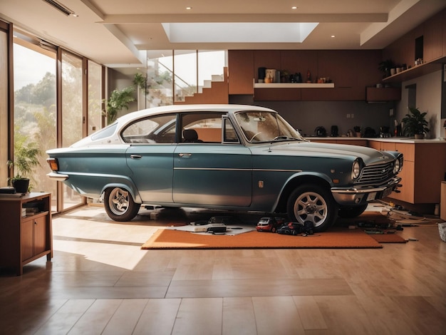 un'auto in una casa