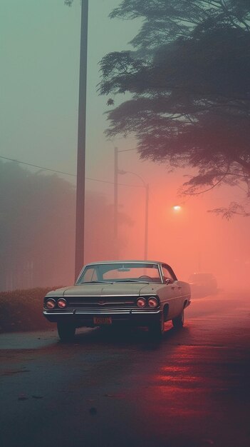 Un'auto nella nebbia con la parola "quot" sopra.