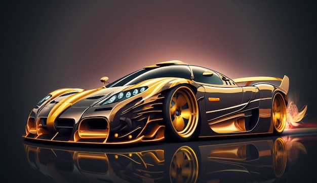 Un'auto oro e nera con vernice dorata con la scritta bugatti.