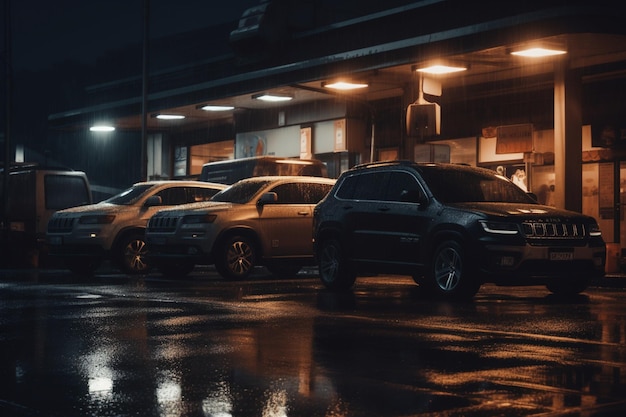 Un'auto parcheggiata in un parcheggio di notte