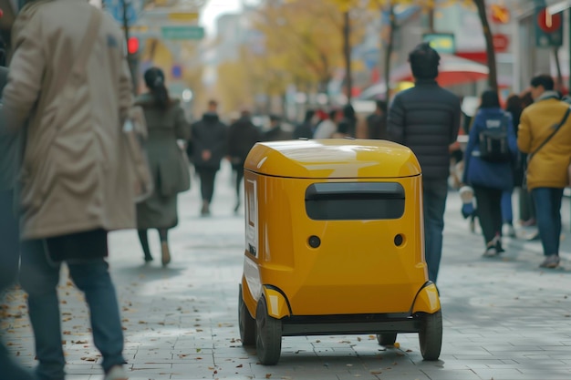 Un'auto-robot guida per strada e consegna cibo e pacchi