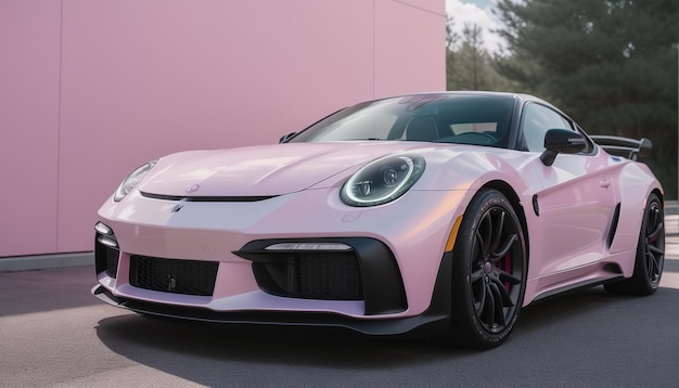 Un'auto sportiva rosa di lusso