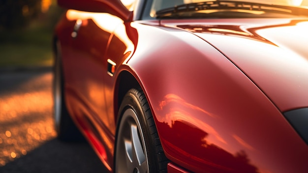 Un'auto sportiva rossa con la portiera aperta