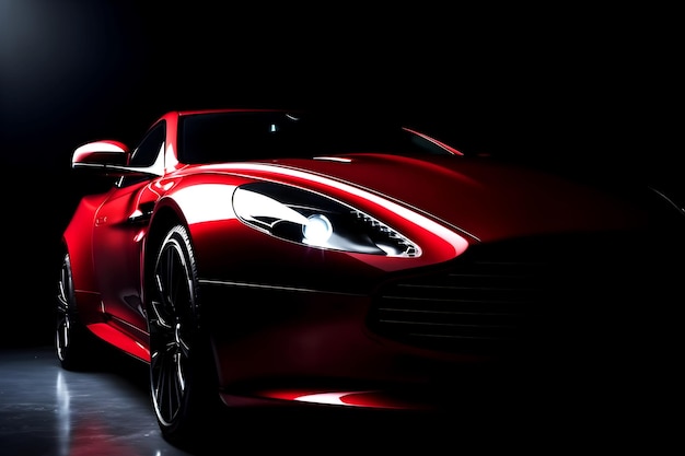 Un'auto sportiva rossa generica e senza marchio su sfondo scuro illustrazione ai generativa