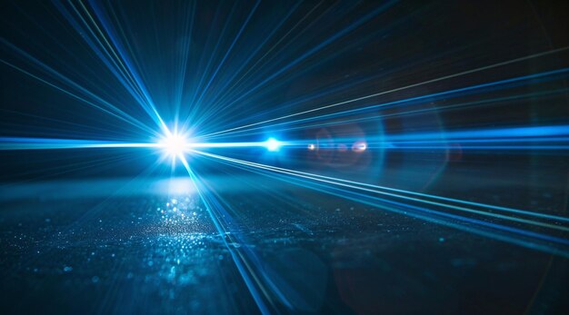 un'auto sta guidando su una strada con una luce blu sulla parte superioreTechnology light effect lens glare light mat