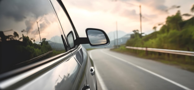 Un'auto sulla strada con il cielo sullo sfondo