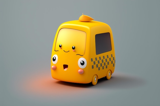 Un'auto taxi giocattolo kawaii gialla