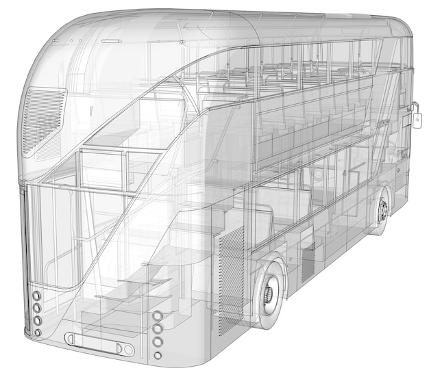 Un autobus a due piani, un involucro traslucido. rendering 3D.