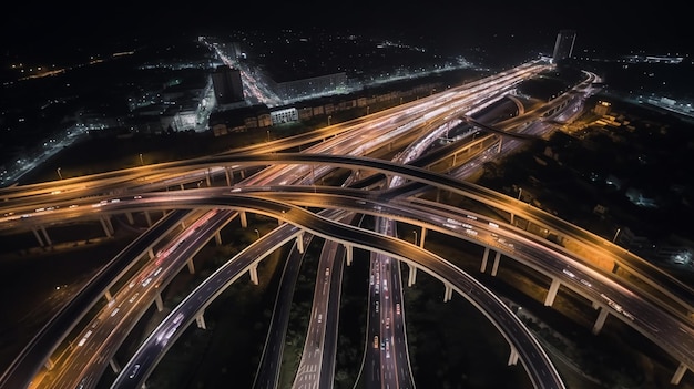 Un'autostrada con molte luci di notte