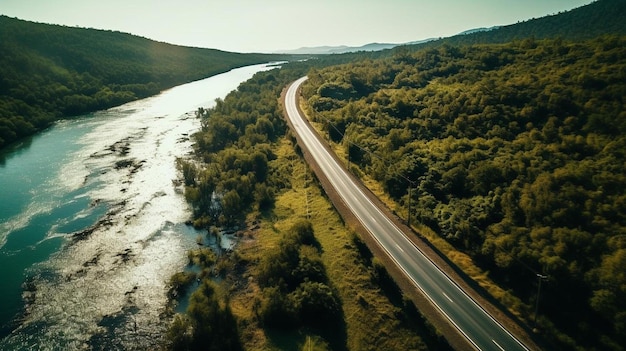 un'autostrada corre lungo un fiume