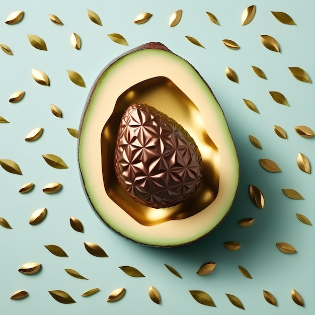 Un avocado con sopra un guscio di cioccolato