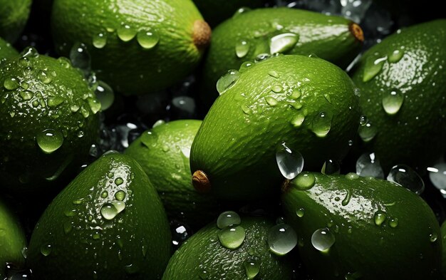 Un avocado fresco con gocce d'acqua luccicanti sulla sua superficie AI