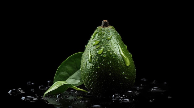 un avocado verde con gocce d'acqua sopra.