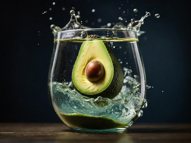 un avocado viene versato in un bicchiere d'acqua