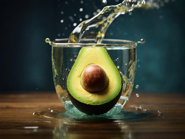 un avocado viene versato in una ciotola di vetro con l'acqua spruzzata su di esso