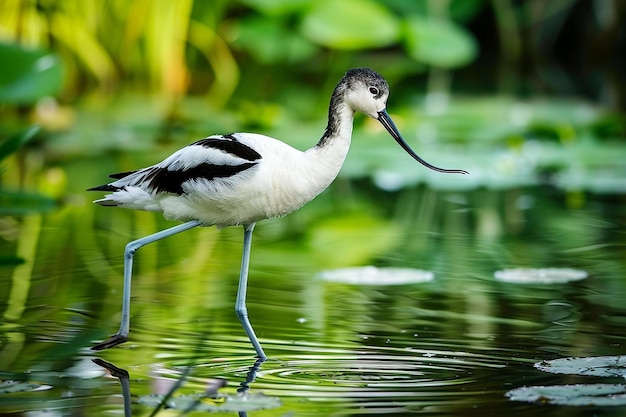 Un avocetto piede con il suo becco distintamente curvo