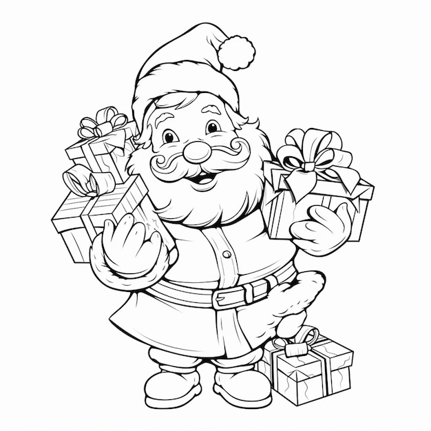 un Babbo Natale cartone animato che tiene regali e dà un segno di pace ai generativa