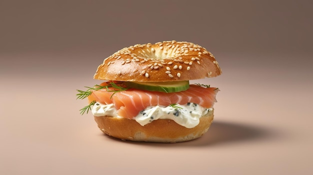 Un bagel con sopra il salmone e sopra l'aneto