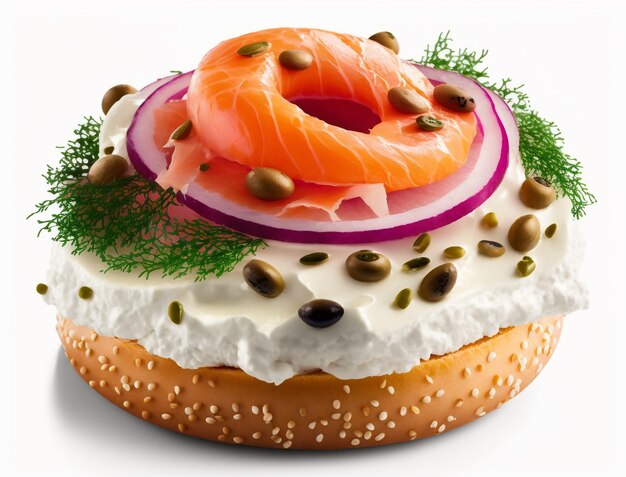 Un bagel con sopra un salmone