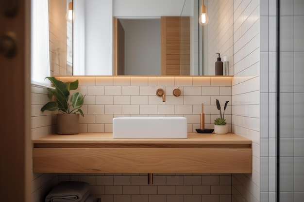 Un bagno con lavabo bianco e specchio.