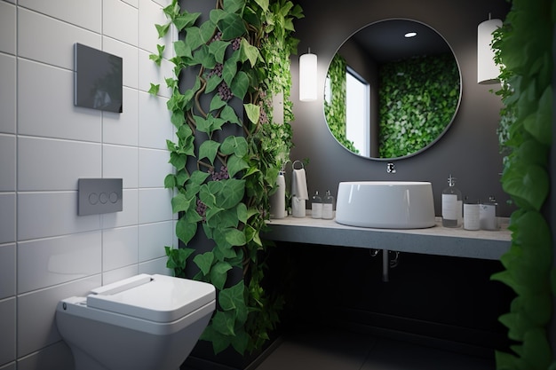 Un bagno con una parete verde e un wc e un lavandino con wc bianco.