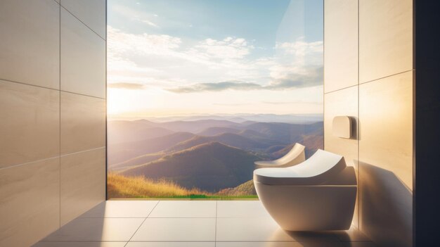 Un bagno con vista sulle montagne Immagine generativa di AI